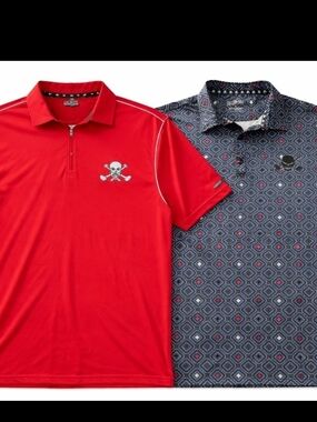 Tattoo Golf Polo X2 Bundle Size L Skull & Geo Performance Shirts